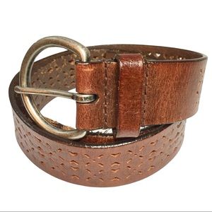 Aeropostale Cognac Leather Belt with Silver Buckle Laser Cuts